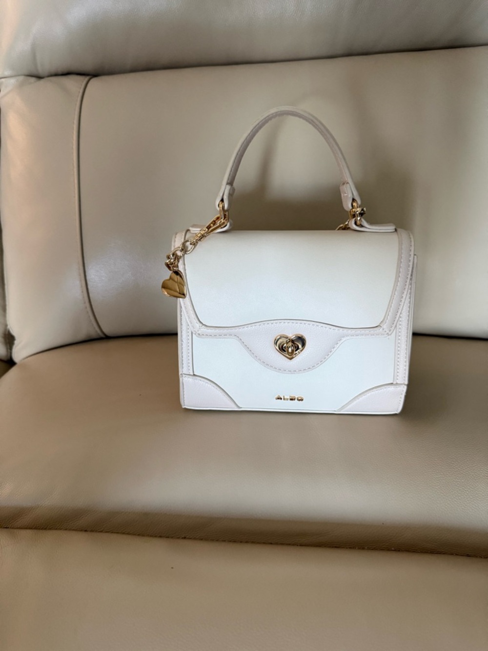 Aldo white/Cream Top-Handle Women's Satchel with Gold Hardware